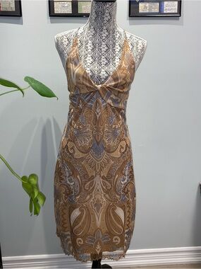 Paisley Knot-Front Midi Dress in Brown